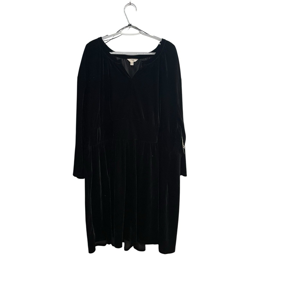 NWT Terra & Sky Womens 3X Black Velvet Dress Long Sleeve Plus Size